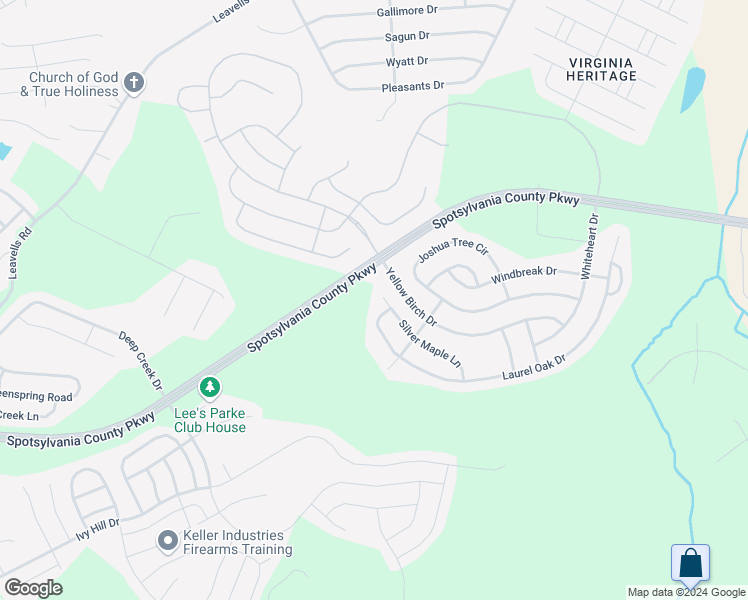 map of restaurants, bars, coffee shops, grocery stores, and more near 5514 Silver Maple Lane in Fredericksburg