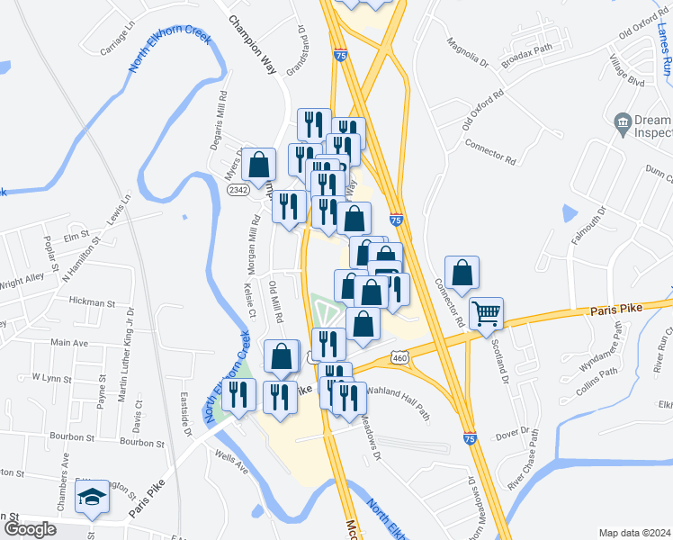 map of restaurants, bars, coffee shops, grocery stores, and more near 1470 Cherry Blossom Way in Georgetown