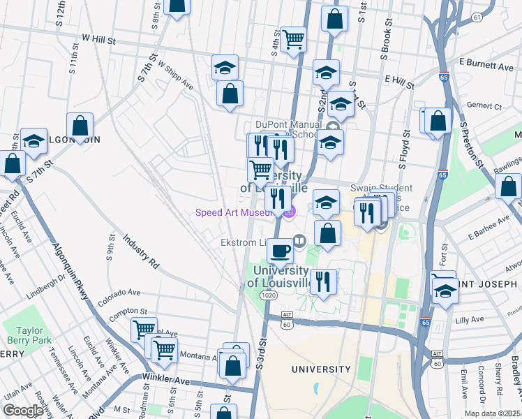 map of restaurants, bars, coffee shops, grocery stores, and more near 318 West Brandeis Avenue in Louisville