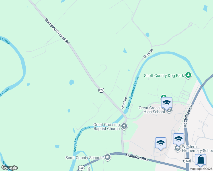 map of restaurants, bars, coffee shops, grocery stores, and more near Stamping Ground Road in Georgetown