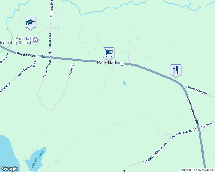 map of restaurants, bars, coffee shops, grocery stores, and more near 20096 Manor Drive in Park Hall