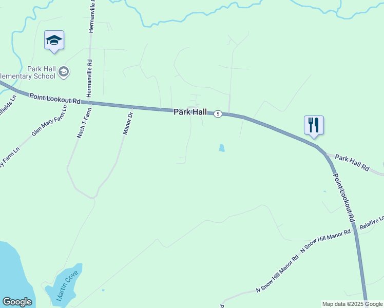 map of restaurants, bars, coffee shops, grocery stores, and more near 20096 Manor Drive in Park Hall