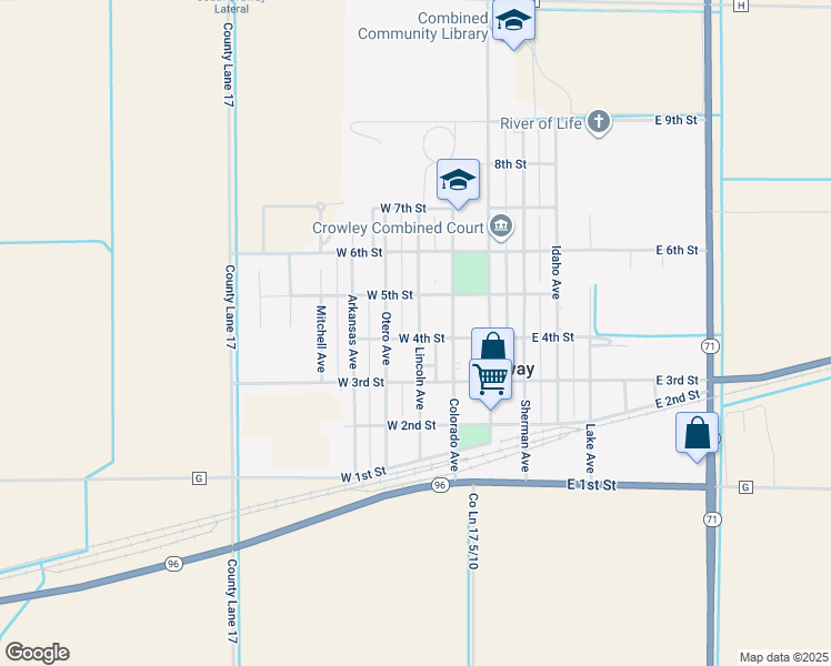 map of restaurants, bars, coffee shops, grocery stores, and more near 32 Lincoln Avenue in Ordway