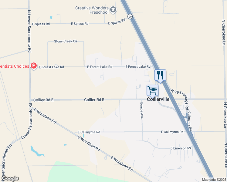 map of restaurants, bars, coffee shops, grocery stores, and more near 3203 Collier Road East in Acampo