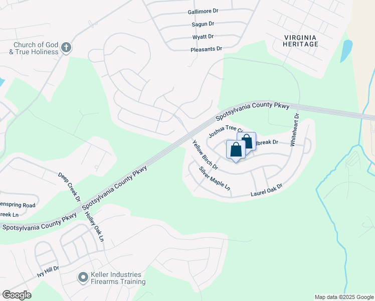 map of restaurants, bars, coffee shops, grocery stores, and more near 5518 Silver Maple Lane in Fredericksburg