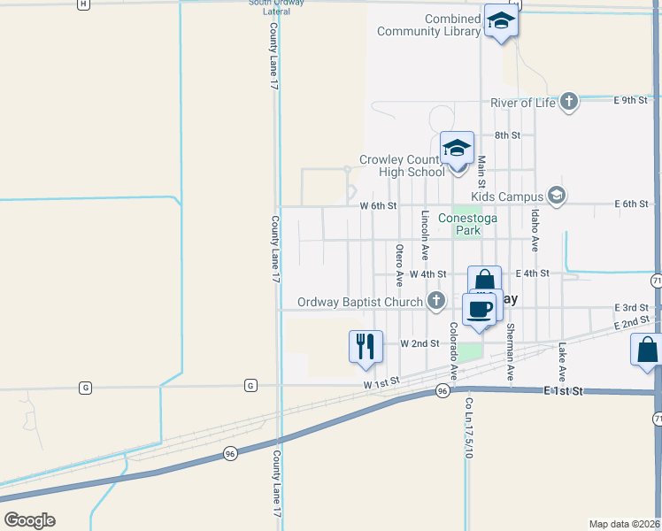 map of restaurants, bars, coffee shops, grocery stores, and more near 417 Mount View Avenue in Ordway