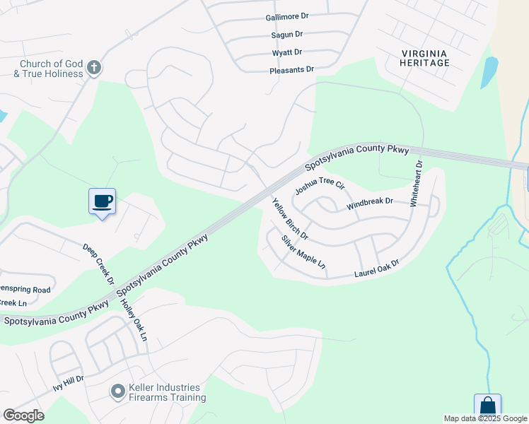 map of restaurants, bars, coffee shops, grocery stores, and more near 5518 Silver Maple Lane in Fredericksburg