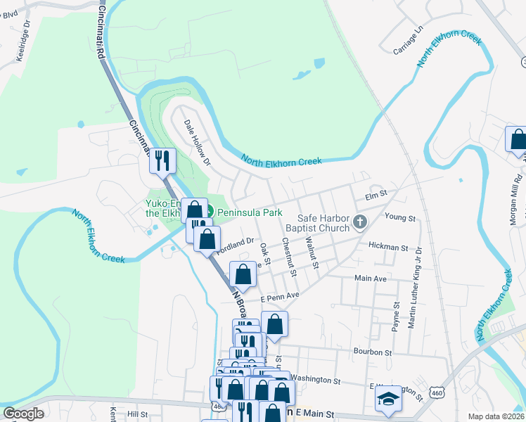 map of restaurants, bars, coffee shops, grocery stores, and more near 110 Cave Run Court in Georgetown