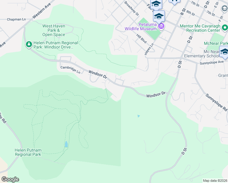 map of restaurants, bars, coffee shops, grocery stores, and more near 119 Windsor Drive in Petaluma