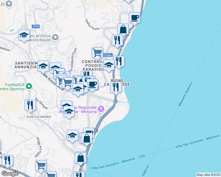 map of restaurants, bars, coffee shops, grocery stores, and more near in Messina