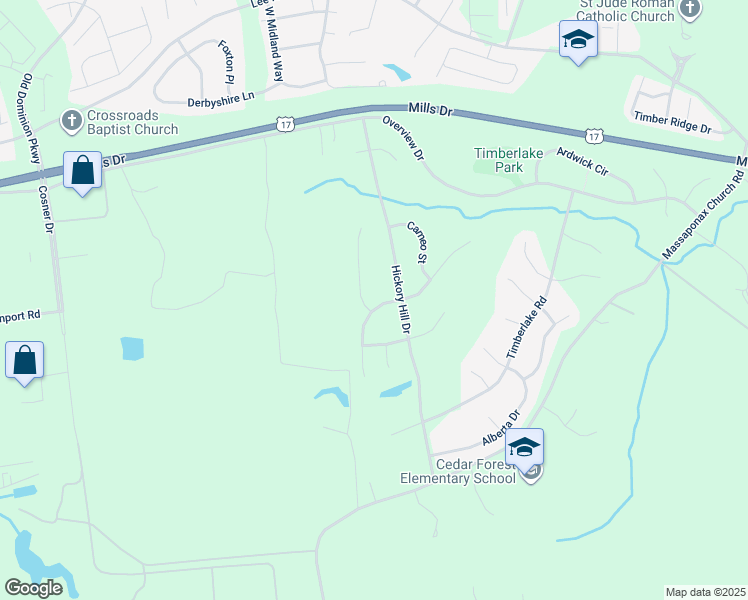 map of restaurants, bars, coffee shops, grocery stores, and more near 9501 Dabney Court in Fredericksburg