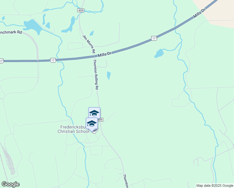 map of restaurants, bars, coffee shops, grocery stores, and more near 9503 Thornton Rolling Road in Fredericksburg