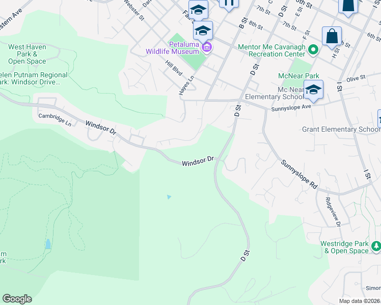 map of restaurants, bars, coffee shops, grocery stores, and more near 1217 B Street in Petaluma