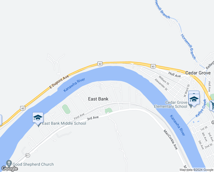 map of restaurants, bars, coffee shops, grocery stores, and more near 2411 Shaver Avenue in East Bank