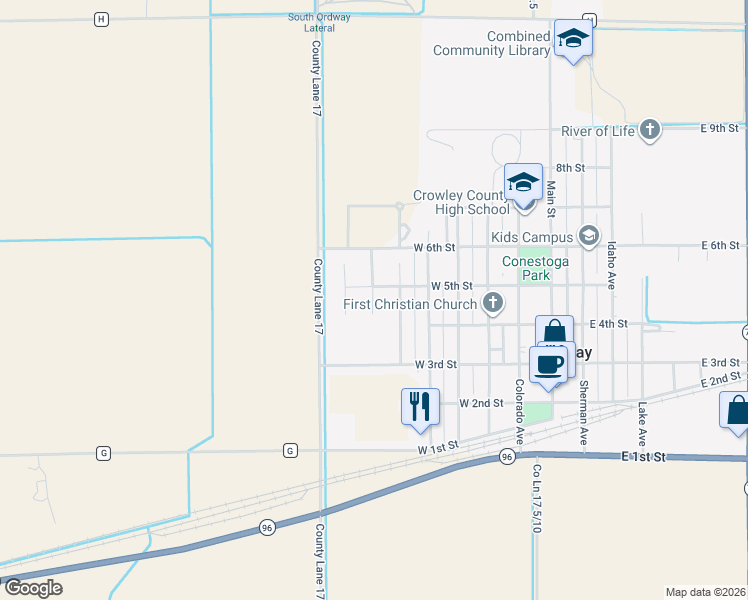 map of restaurants, bars, coffee shops, grocery stores, and more near 425 Mount View Avenue in Ordway