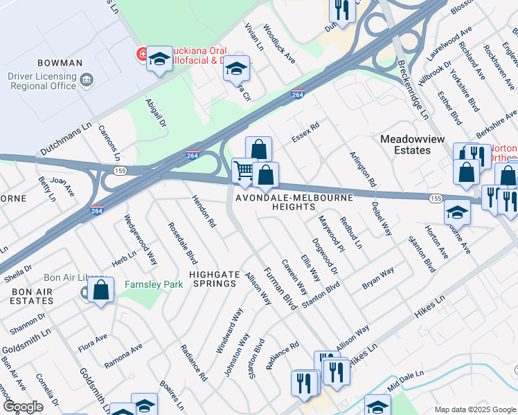 map of restaurants, bars, coffee shops, grocery stores, and more near 3708 Taylorsville Road in Louisville