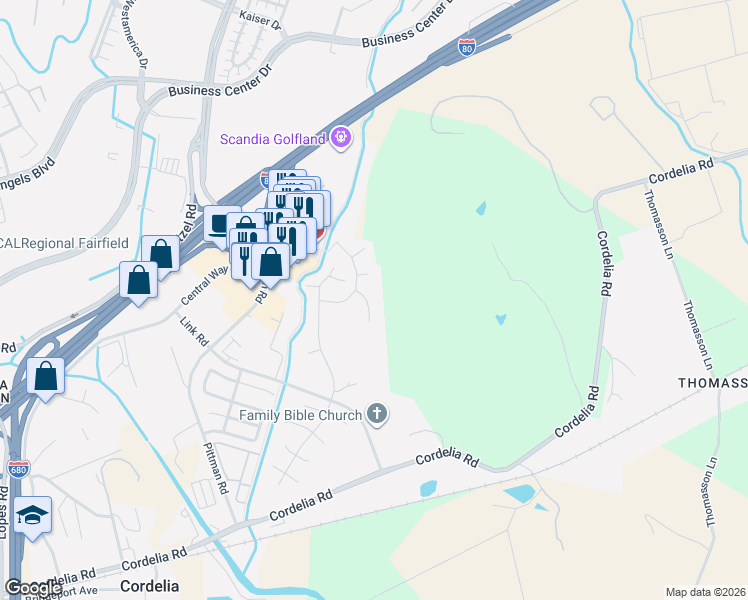 map of restaurants, bars, coffee shops, grocery stores, and more near 4062 Sierra Ct in Fairfield
