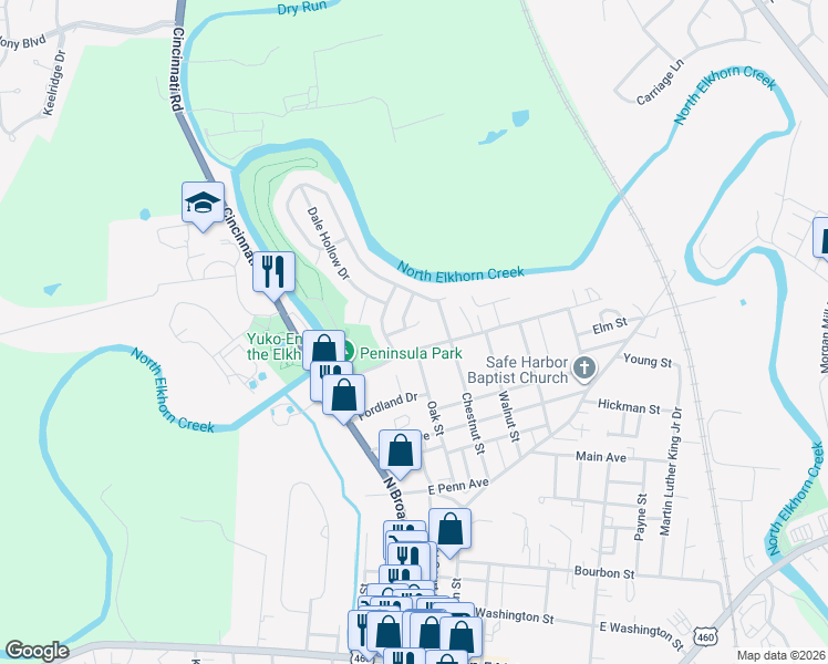 map of restaurants, bars, coffee shops, grocery stores, and more near 110 Cave Run Court in Georgetown