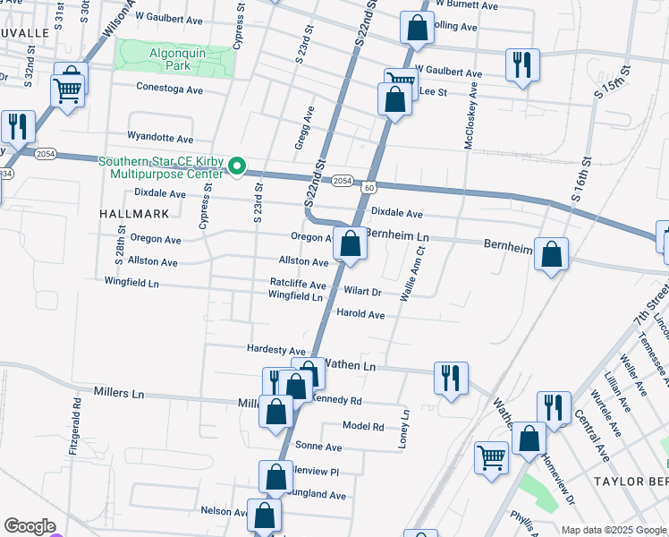map of restaurants, bars, coffee shops, grocery stores, and more near 1800 Allston Avenue in Louisville