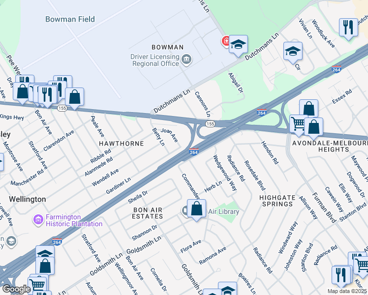 map of restaurants, bars, coffee shops, grocery stores, and more near 2816 Gardiner Lane in Louisville