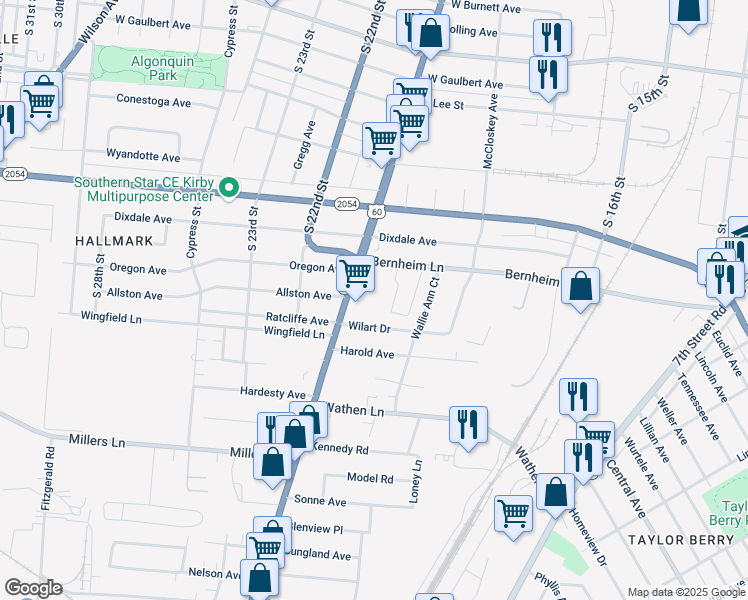 map of restaurants, bars, coffee shops, grocery stores, and more near 2129 Dixie Highway in Louisville