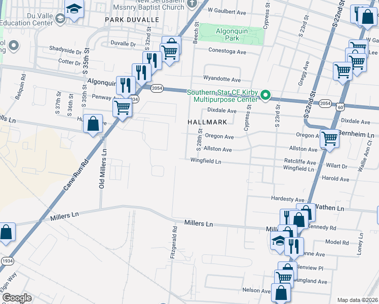 map of restaurants, bars, coffee shops, grocery stores, and more near 2012 Beech Street in Louisville