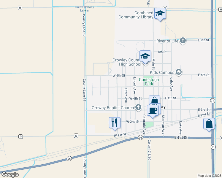 map of restaurants, bars, coffee shops, grocery stores, and more near 429 Mitchell Avenue in Ordway