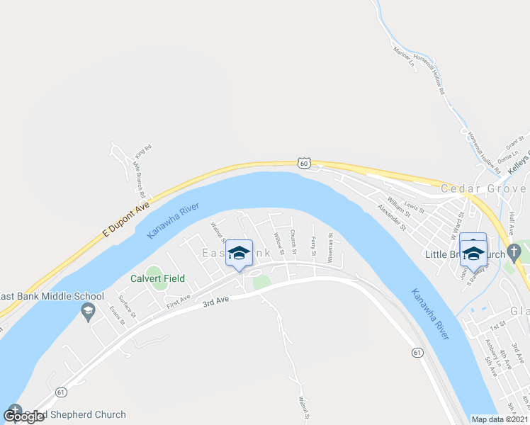 map of restaurants, bars, coffee shops, grocery stores, and more near 116 Willow Street in East Bank