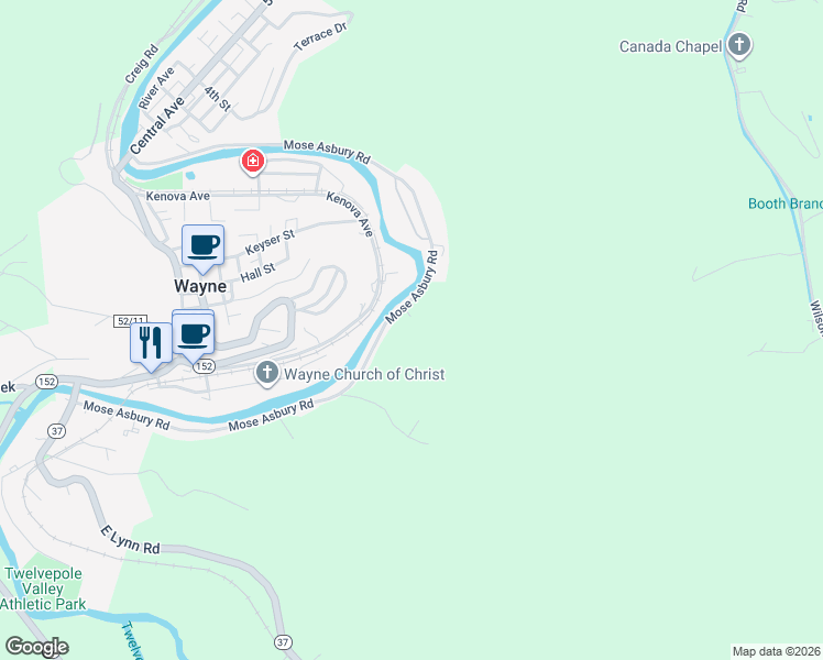 map of restaurants, bars, coffee shops, grocery stores, and more near 937 Mose Asbury Road in Wayne