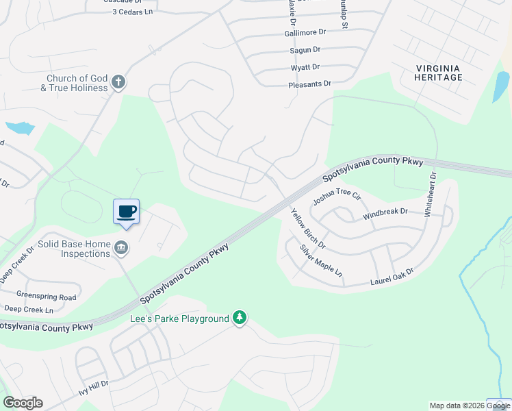 map of restaurants, bars, coffee shops, grocery stores, and more near 5810 South Mills Manor Court in Fredericksburg
