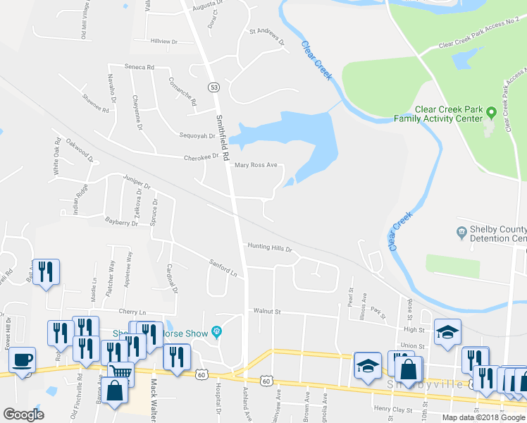 map of restaurants, bars, coffee shops, grocery stores, and more near 919 Shelbyville Road in Simpsonville