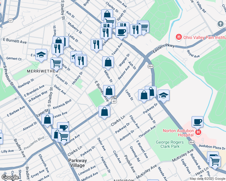map of restaurants, bars, coffee shops, grocery stores, and more near 908 Reasor Avenue in Louisville