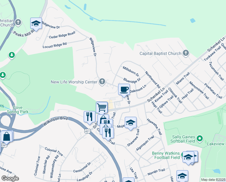 map of restaurants, bars, coffee shops, grocery stores, and more near 720 Ridgeview Drive in Frankfort