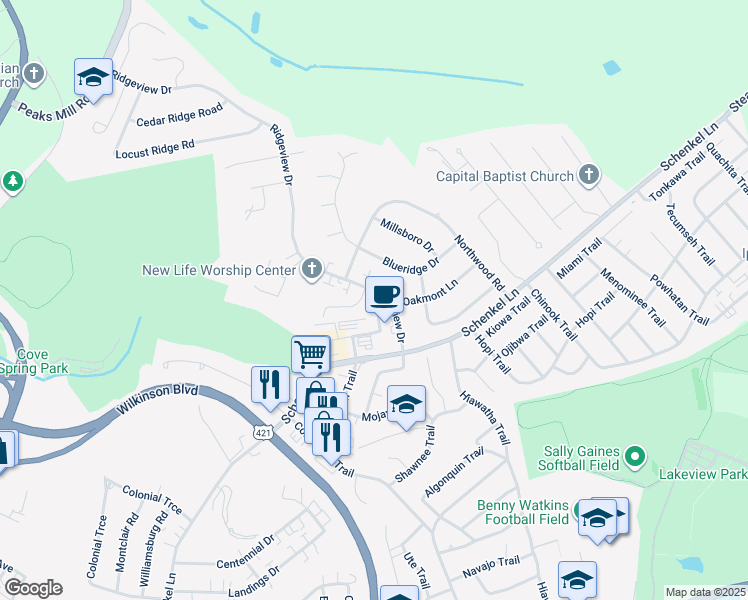 map of restaurants, bars, coffee shops, grocery stores, and more near 708 706 704 Ridgeview Drive in Frankfort