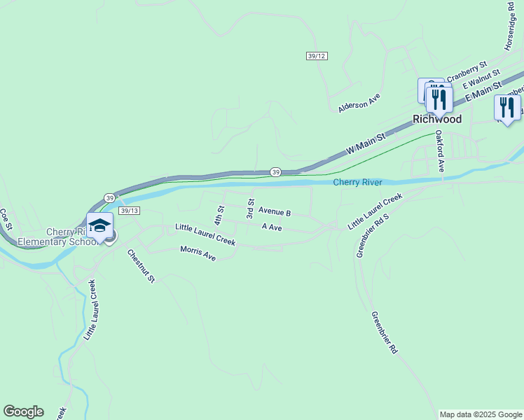 map of restaurants, bars, coffee shops, grocery stores, and more near 50 Avenue A in Richwood