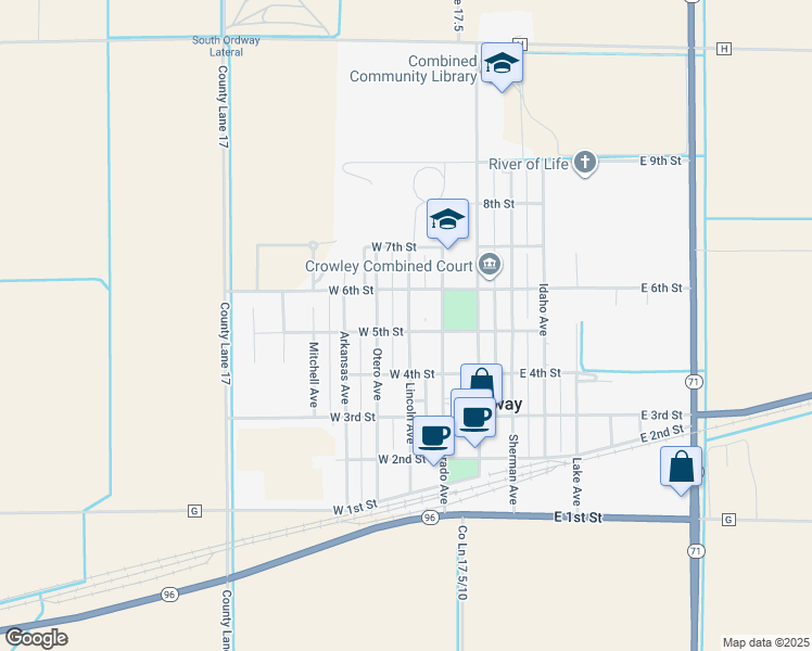 map of restaurants, bars, coffee shops, grocery stores, and more near 426 Lincoln Avenue in Ordway