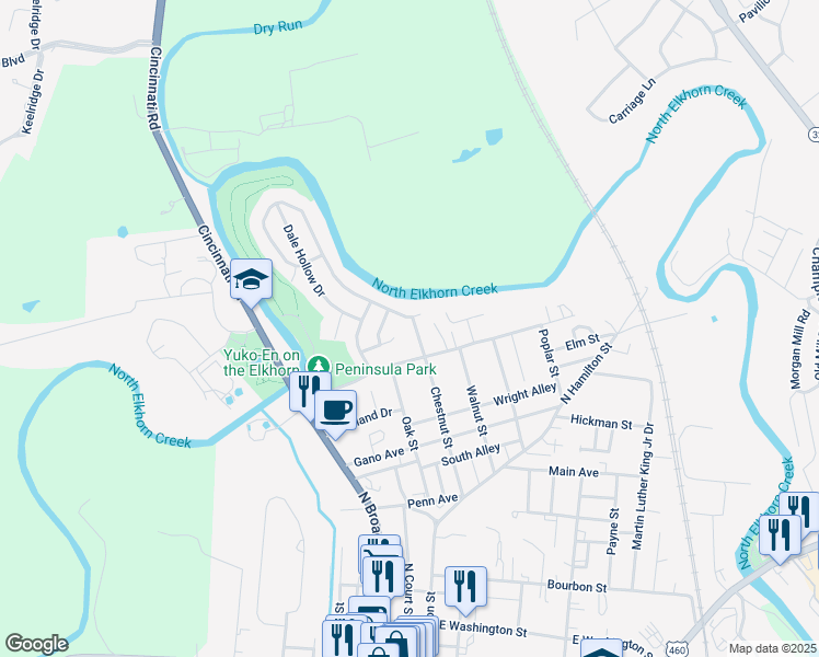 map of restaurants, bars, coffee shops, grocery stores, and more near 611 Chestnut Street in Georgetown