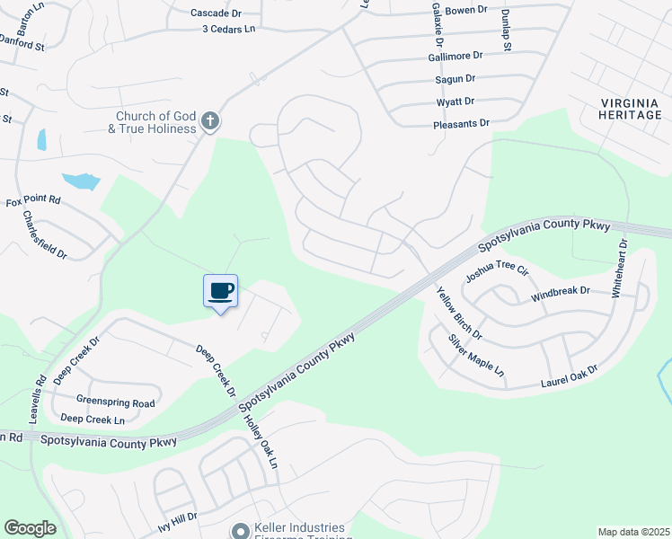 map of restaurants, bars, coffee shops, grocery stores, and more near 5902 South Mills Manor Court in Fredericksburg
