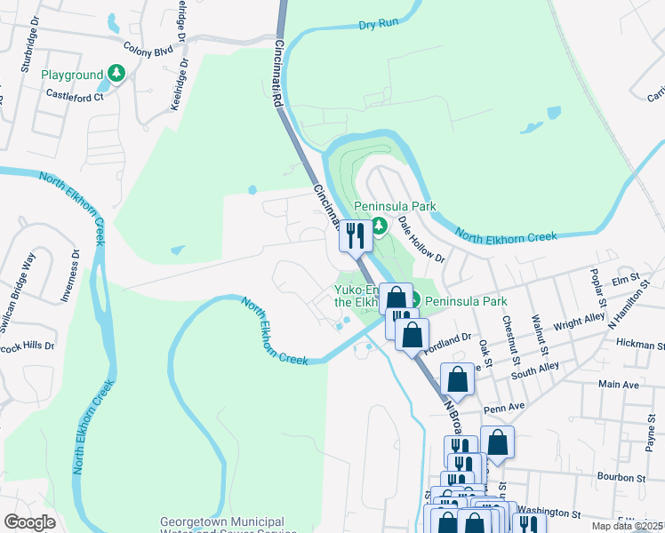 map of restaurants, bars, coffee shops, grocery stores, and more near Cardome Center South in Georgetown