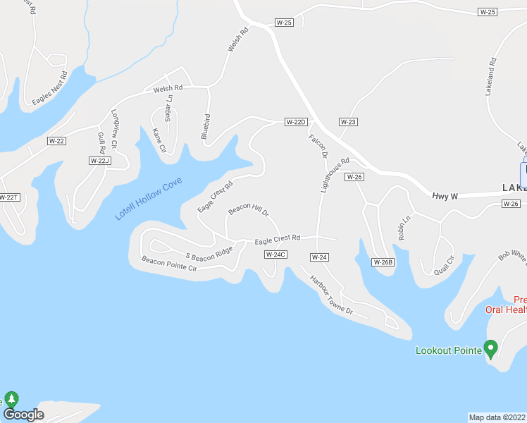 map of restaurants, bars, coffee shops, grocery stores, and more near Beacon Hill Drive in Lake Ozark