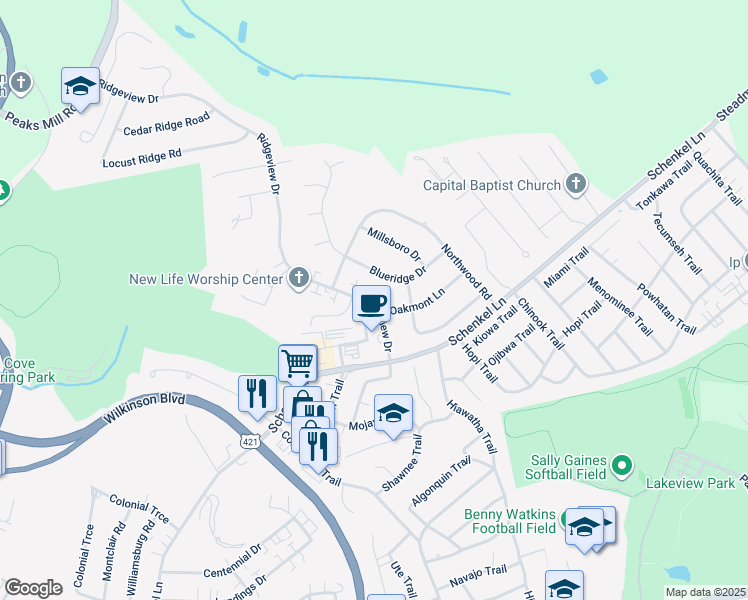 map of restaurants, bars, coffee shops, grocery stores, and more near 708 706 704 Ridgeview Drive in Frankfort