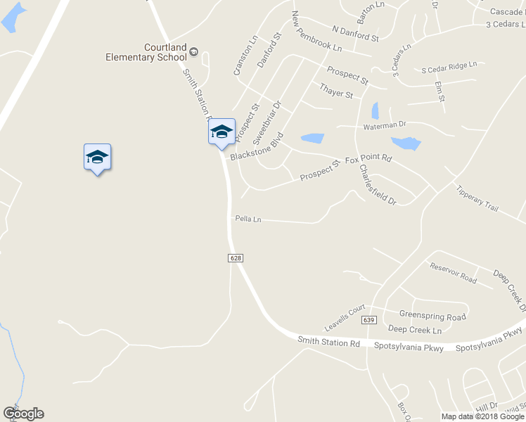map of restaurants, bars, coffee shops, grocery stores, and more near 6205 Pella Lane in Fredericksburg