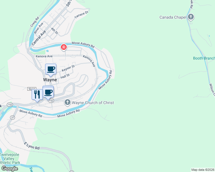 map of restaurants, bars, coffee shops, grocery stores, and more near 937 Mose Asbury Road in Wayne