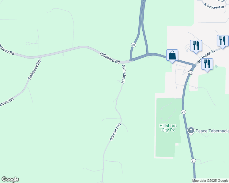 map of restaurants, bars, coffee shops, grocery stores, and more near 1001 Brickyard Road in Hillsboro