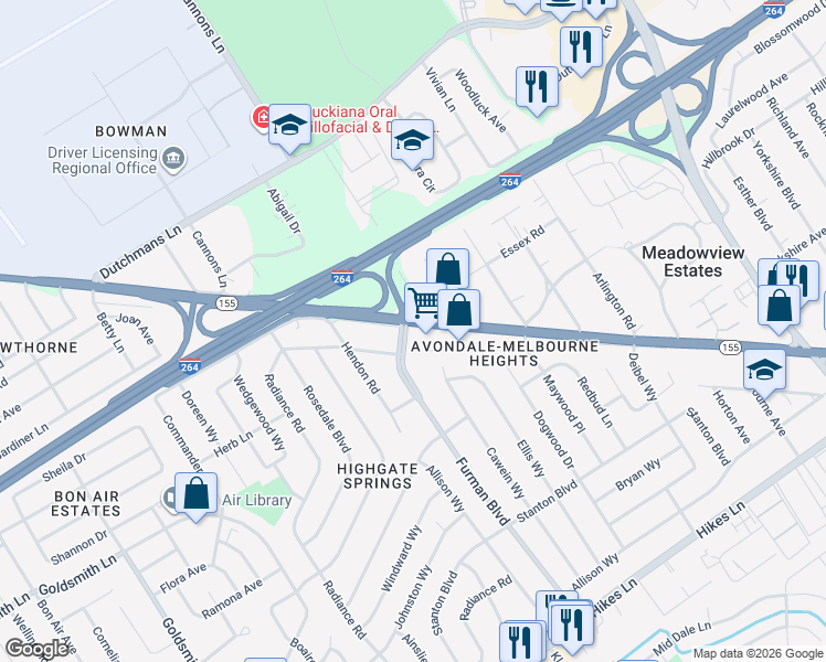 map of restaurants, bars, coffee shops, grocery stores, and more near 3701 Taylorsville Road in Louisville
