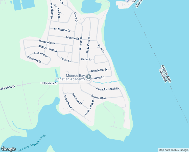 map of restaurants, bars, coffee shops, grocery stores, and more near 156 Alma Lane in Colonial Beach
