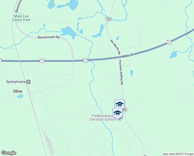 map of restaurants, bars, coffee shops, grocery stores, and more near 9514 Thornton Rolling Road in Fredericksburg