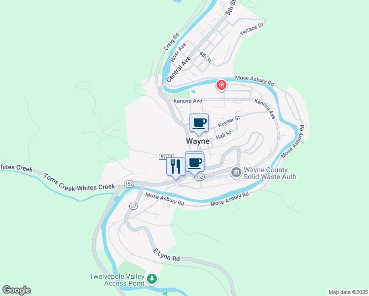 map of restaurants, bars, coffee shops, grocery stores, and more near in Wayne