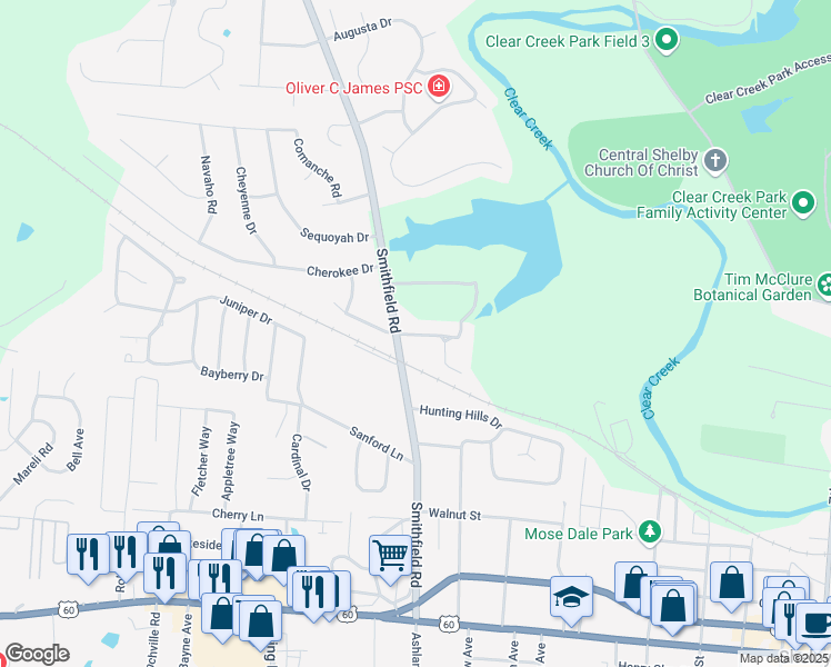 map of restaurants, bars, coffee shops, grocery stores, and more near 1210 Mary Ross Avenue in Shelbyville