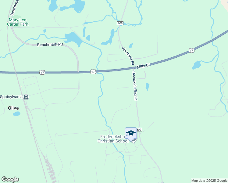 map of restaurants, bars, coffee shops, grocery stores, and more near 9514 Thornton Rolling Road in Fredericksburg